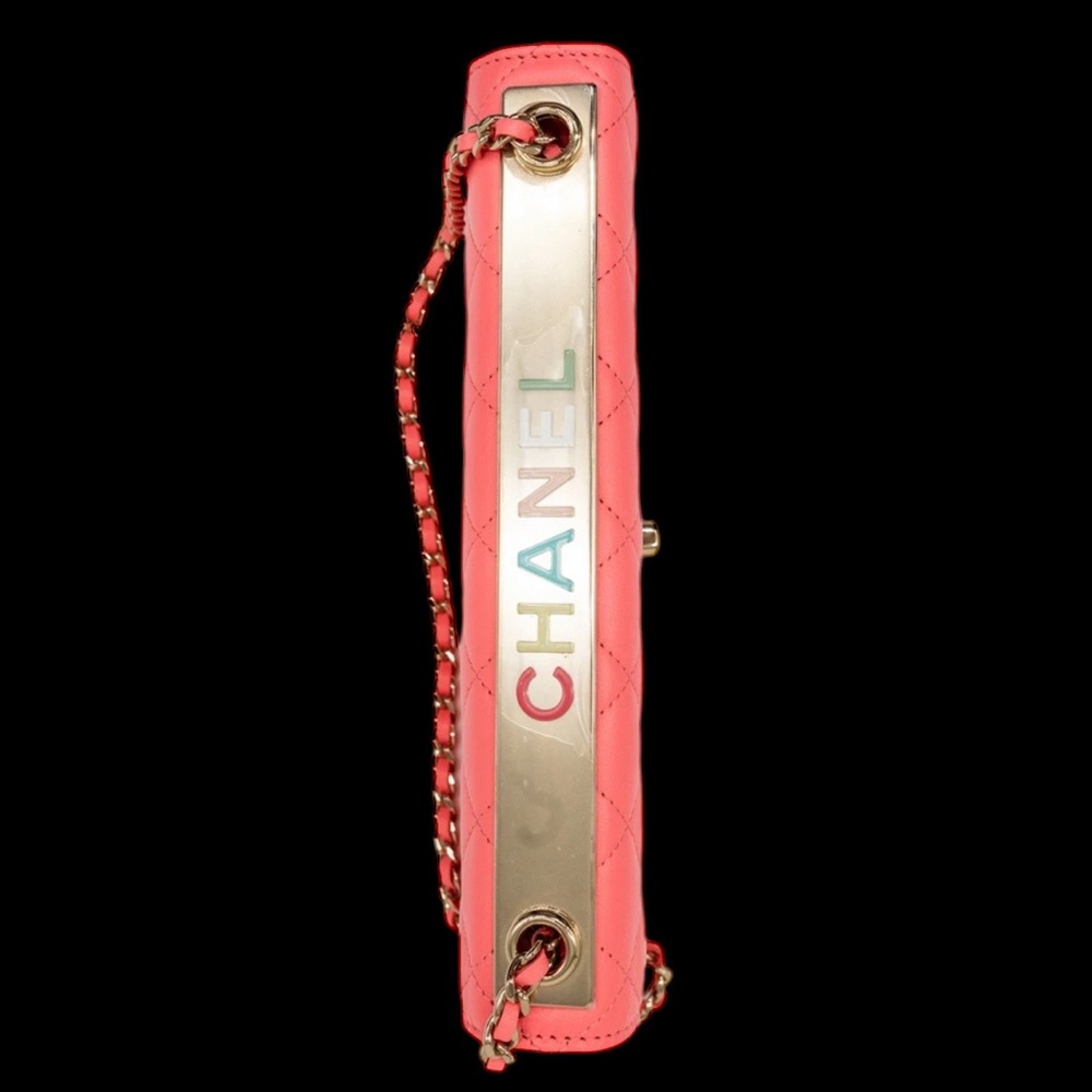 Chanel Wide Trendy CC Wallet on Chain Hot Pink Lambskin Leather RARE Rainbow! - Picture 4 of 16